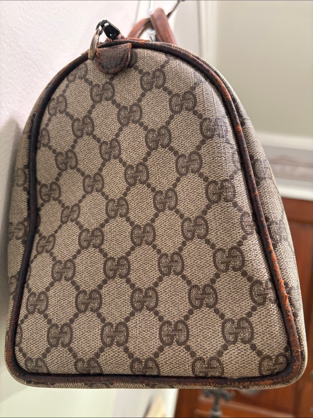 Gucci Brown Monogram Boston Bag with Green and Red Stripe - Picture 13 of 14